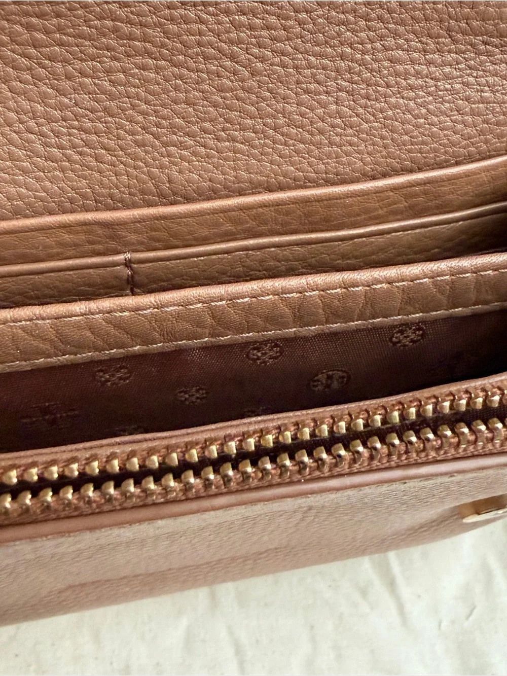 Tory Burch Crossbody Bag Tan Pebbled Leather